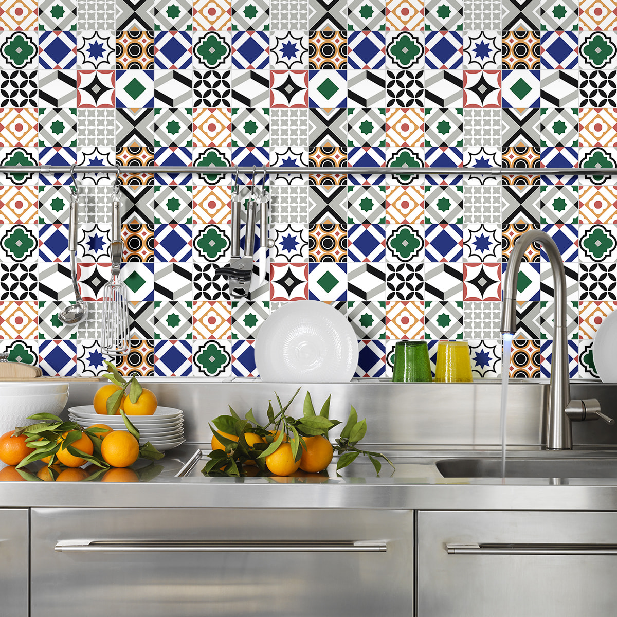 Stickers muraux - Sticker Mural Carrelage adhésif Cuisine Salle de Bain - 30 STICKERS CARREAUX DE CIMENT AZULEJOS ANAISIA