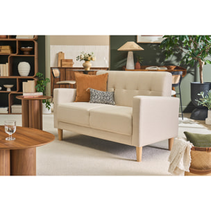 Canapé scandinave 2 places en tissu beige et bois clair MOON