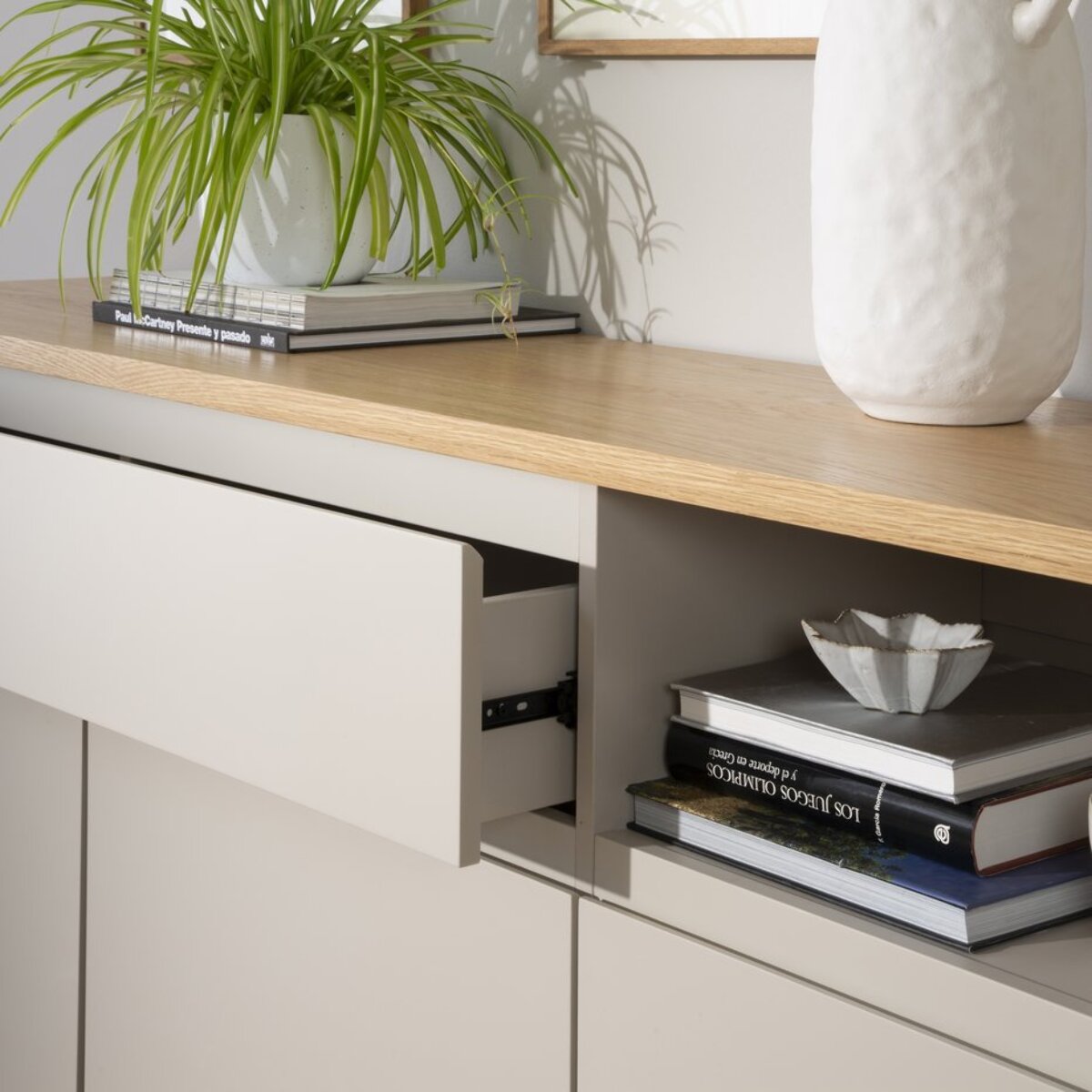 Buffet Ellinor -tableau en chêne et panneau mdf-couleur chêne/beige 170 x 80 x 40 cm