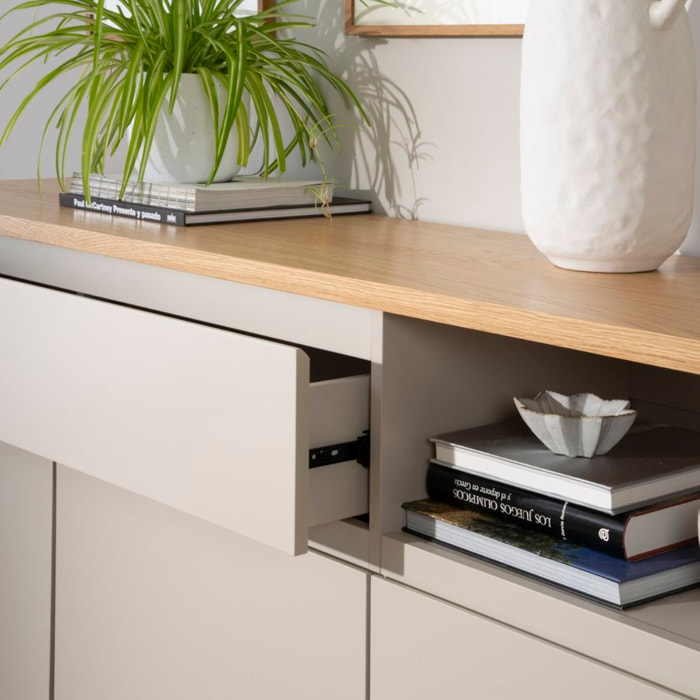 Buffet Ellinor -tableau en chêne et panneau mdf-couleur chêne/beige 170 x 80 x 40 cm