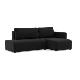 Topaze - canapé d'angle droit 4 places convertible avec coffre sans accoudoir en velours côtelé - Noir