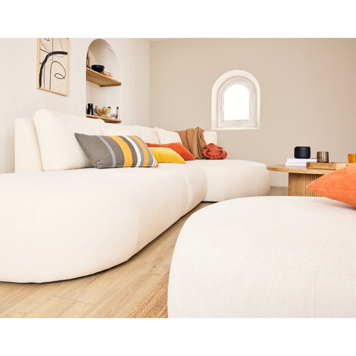 Santorini - module d'assise gauche - en tissu texturé - Beige