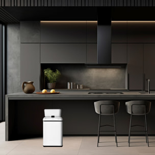 Cubo de basura inteligente sin patas con apertura automática o contacto manual, blanco.