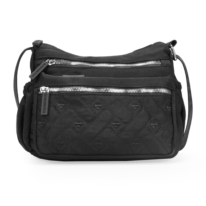 Bolso bandolera negro con cosido de corazones