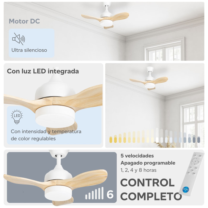 Calar ventilador con selector de temperatura en color blanco y las palas de madera Ø 750 mm