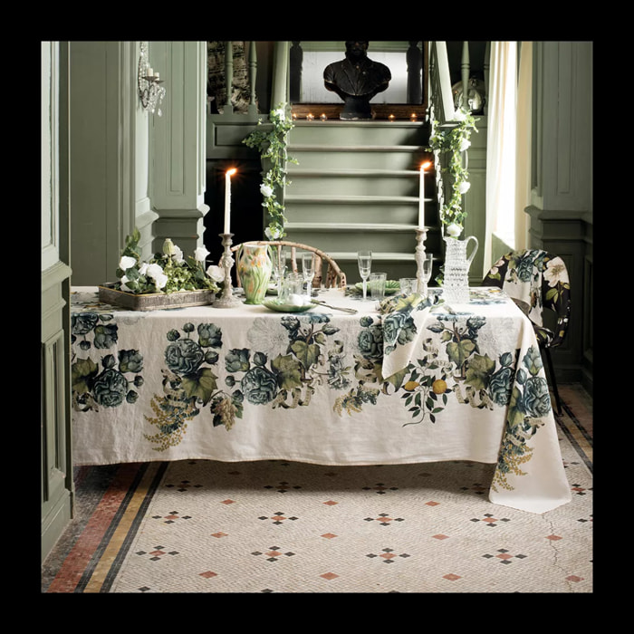 Nappe lin & coton lavé 190 g/m² imprimé multicolore Giardino naturel