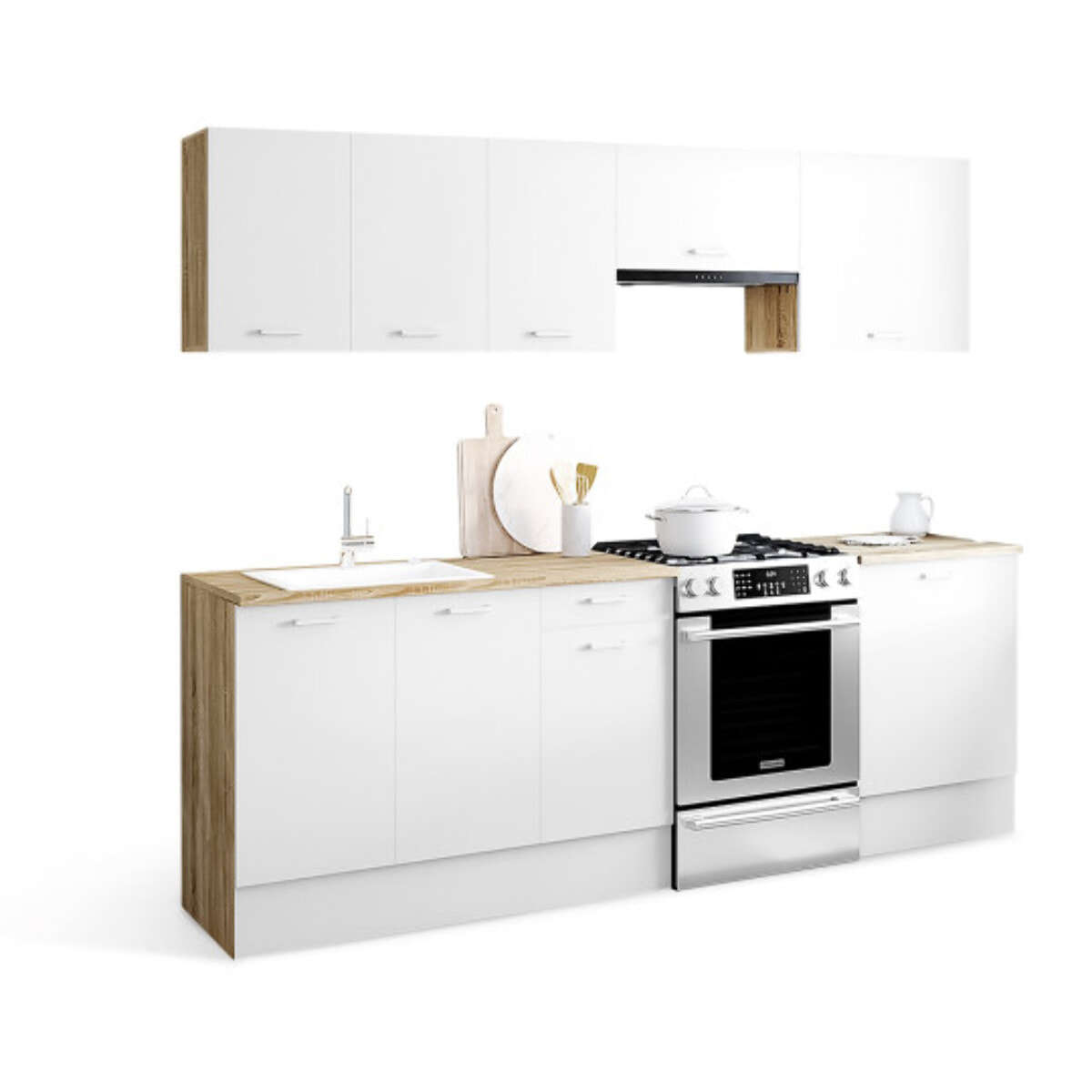 Ensemble de cuisine Allegra 240cm - Bois - Blanc