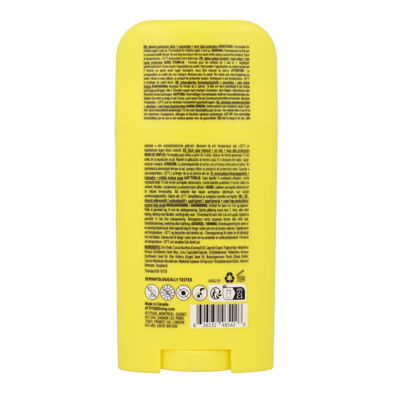 Mineral sunscreen Stick Face & Body Kids SPF 50 unscented Attitude Sunly 60 g