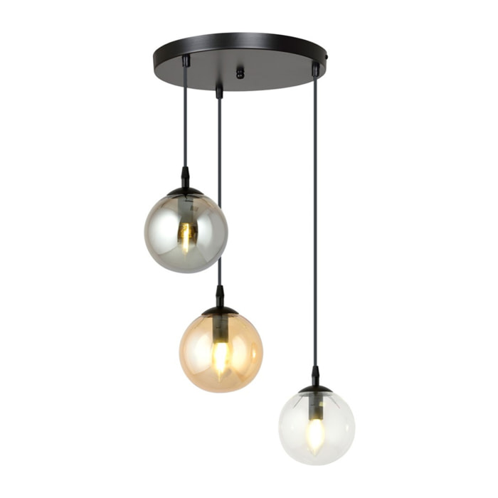 Lampada a sospensione Cosmo set in acciaio nero e vetro multicolor