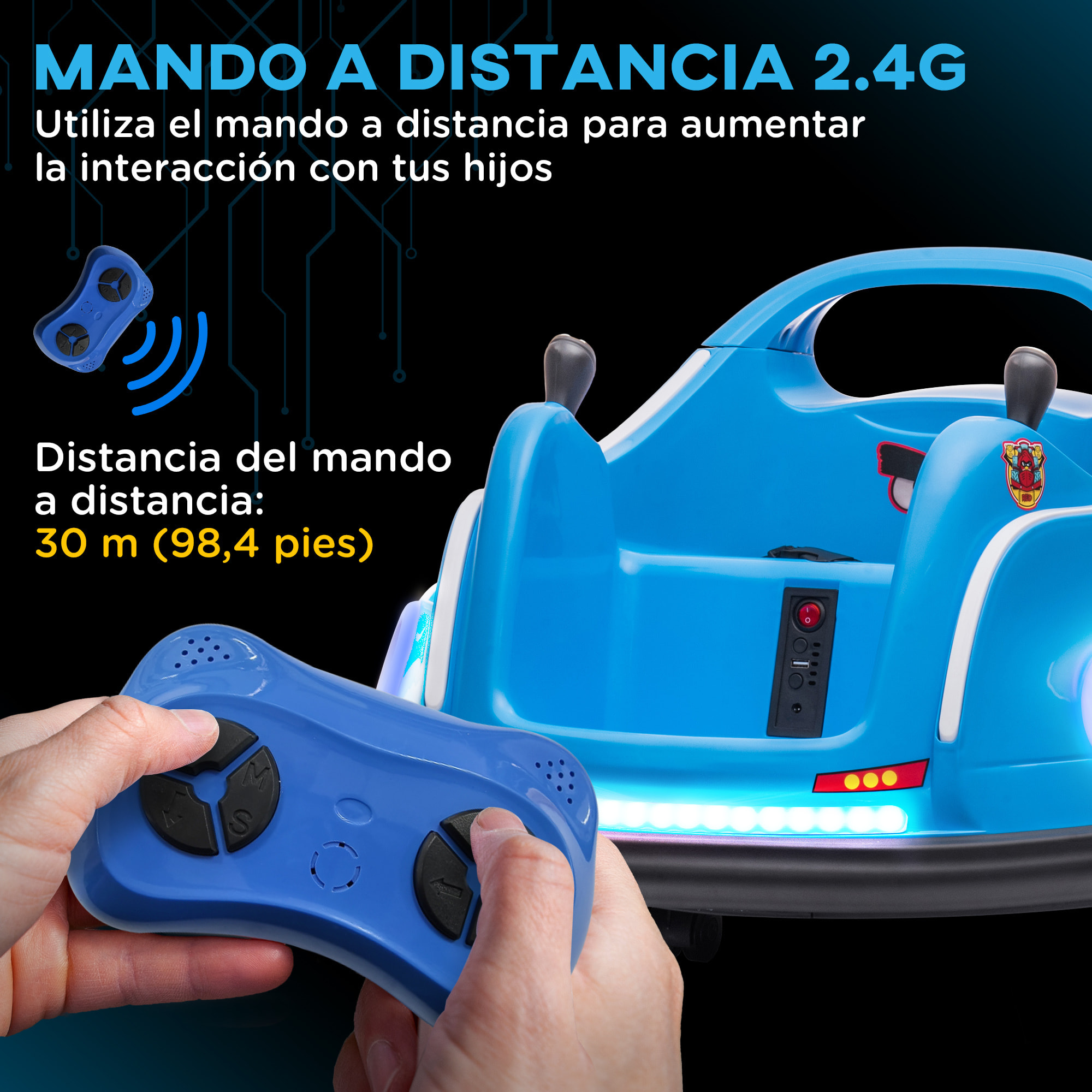 Coche de Parachoques Eléctrico para Niños Coche de Choque con Licencia de Angry Birds Batería 12 V Mando a Distancia Joystick Rotación de 360° Coche Eléctrico con Luces LED Música Azul