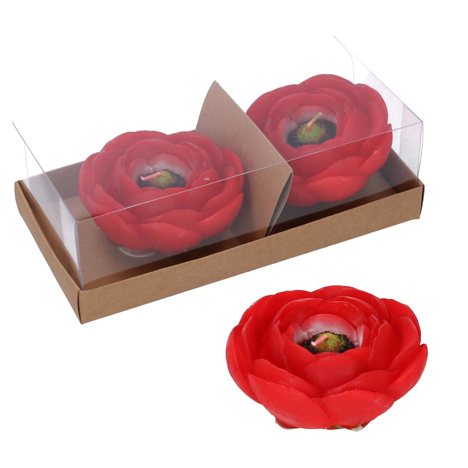 Candela in paraffina confezione 2 da pezzi a forma di camelia rossa cm19x10h6