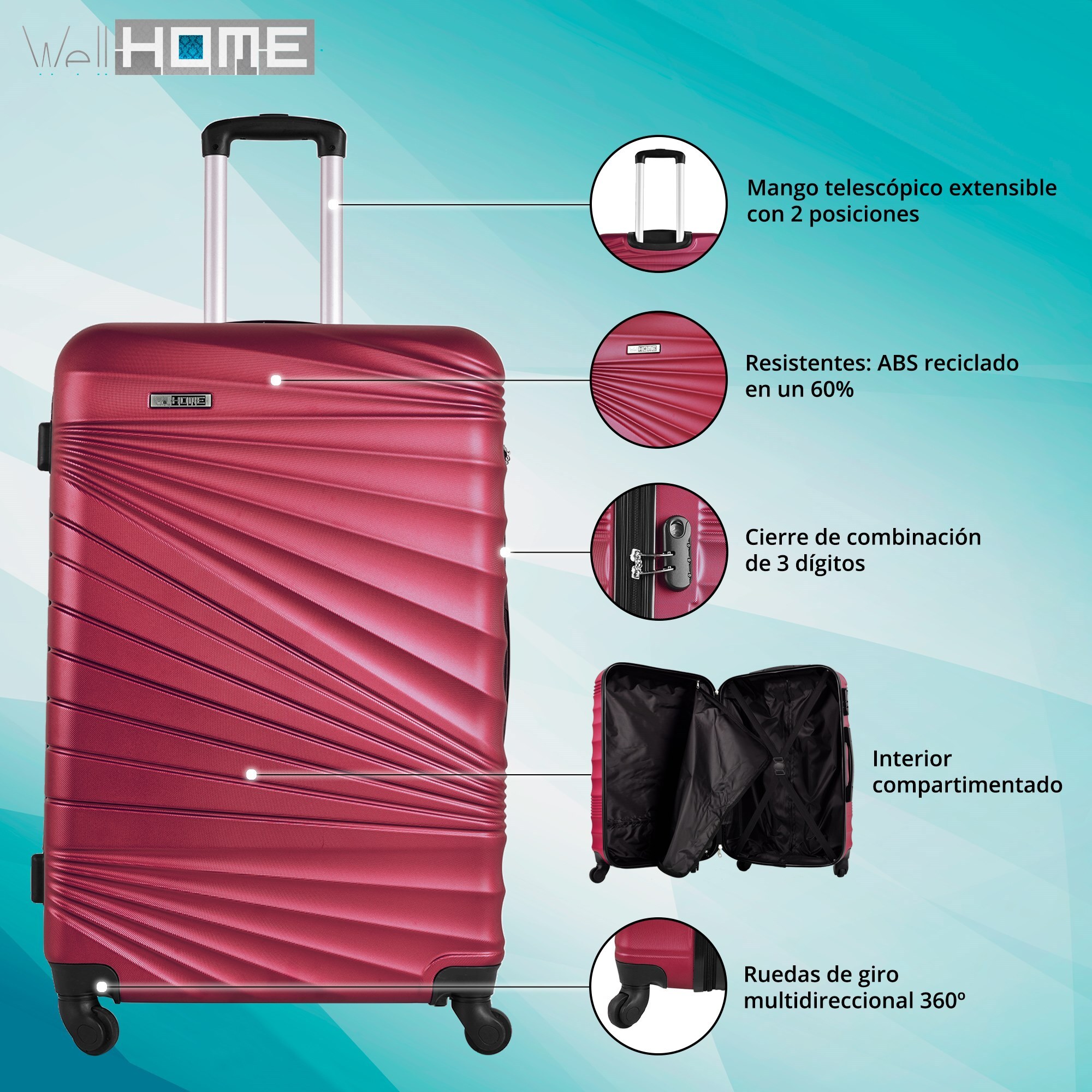 Juego de maletas rígidas 4 piezas en coral