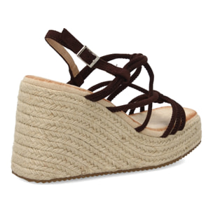 Sandalias de Cuña de Yute, para Mujer con Adornos Cruzados
