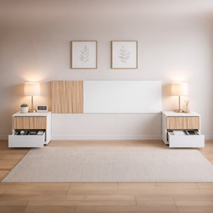 Testiera Letto Matrimoniale Da 160 Cm Con 2 Comodini A 2 Cassetti Set Camera Da Letto Moderno Con Fissaggio A Parete Design Bianco E Legno Naturale