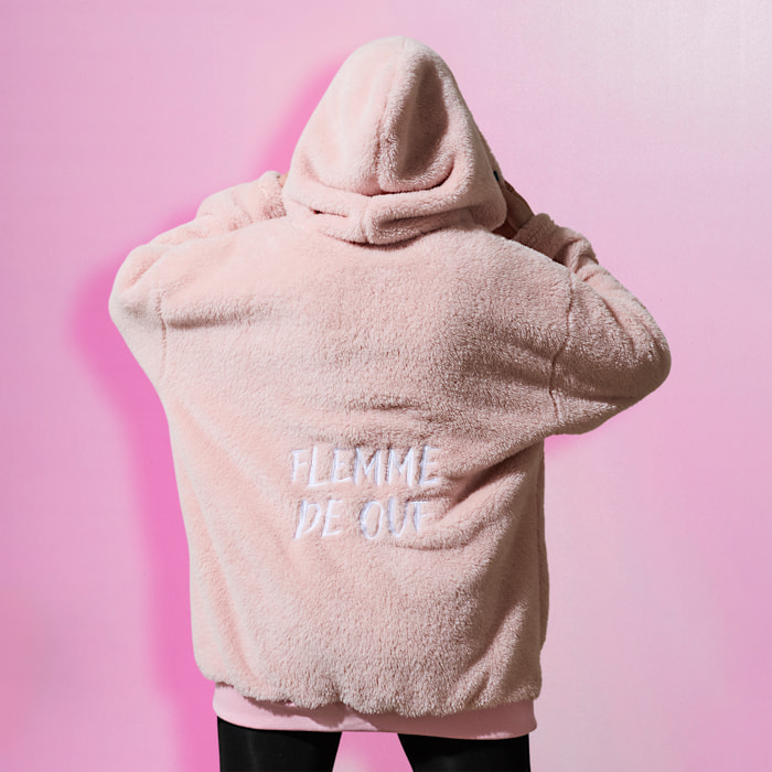 Sweat à Capuche - THE CONCEPT FACTORY - Flemme de Ouf - Rose et blanc
