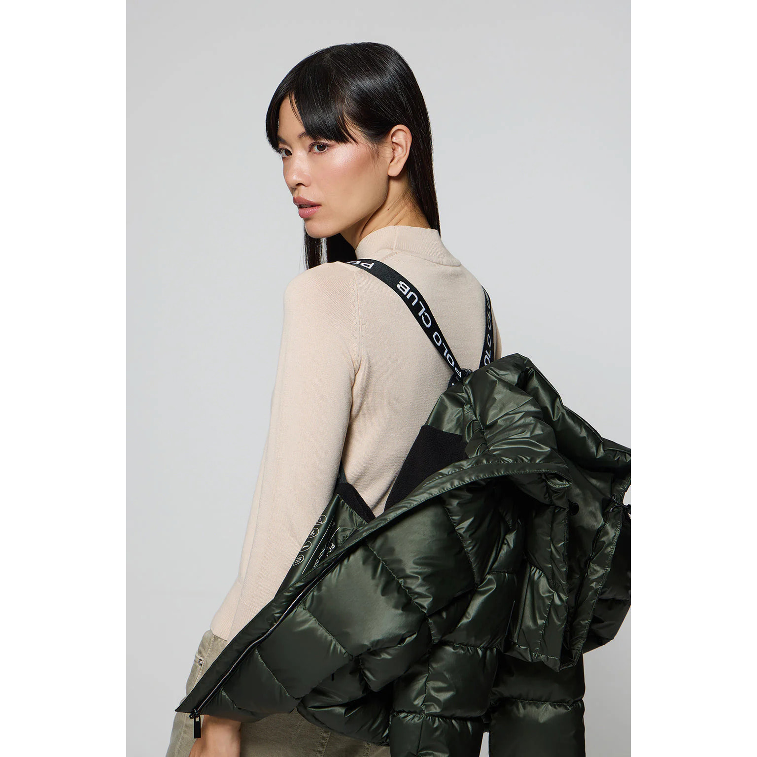 Chaquetón verde efecto brillo Snow de capucha fija y detalles Polo Club