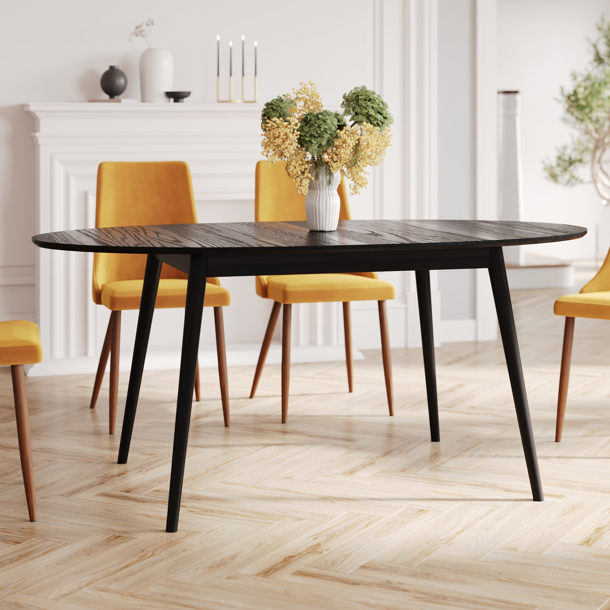 Table ovale 6/8 personnes extensible en bois noir 170/200 cm - Eddy