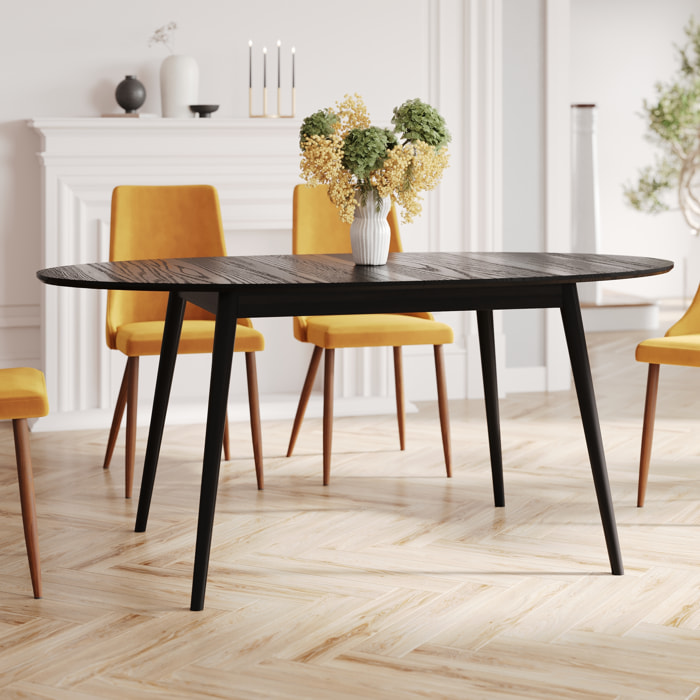 Table ovale 6/8 personnes extensible en bois noir 170/200 cm - Eddy
