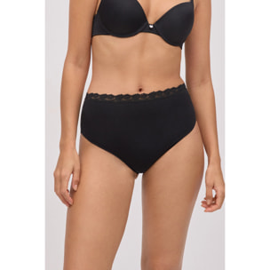 Mutandine di cotone a vita alta con pizzo nero