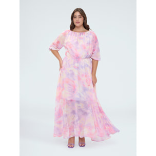 Fiorella Rubino - Vestito lungo off shoulder stampa sfumata - Rosa