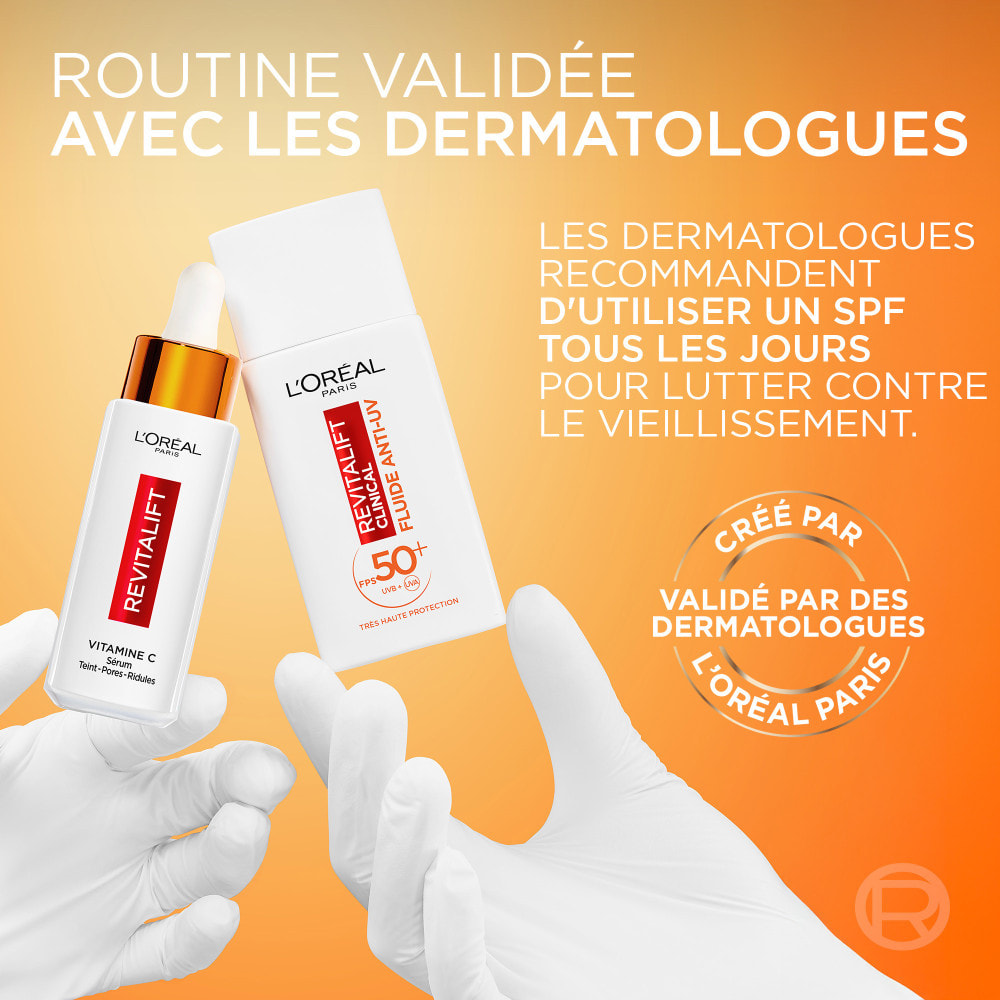 L’Oréal Paris Coffret deux produits Revitalift Clinical Sérum Teint Lumineux Vitamine C 30ml et Fluide Anti-UV FPS 50+ Vitamine