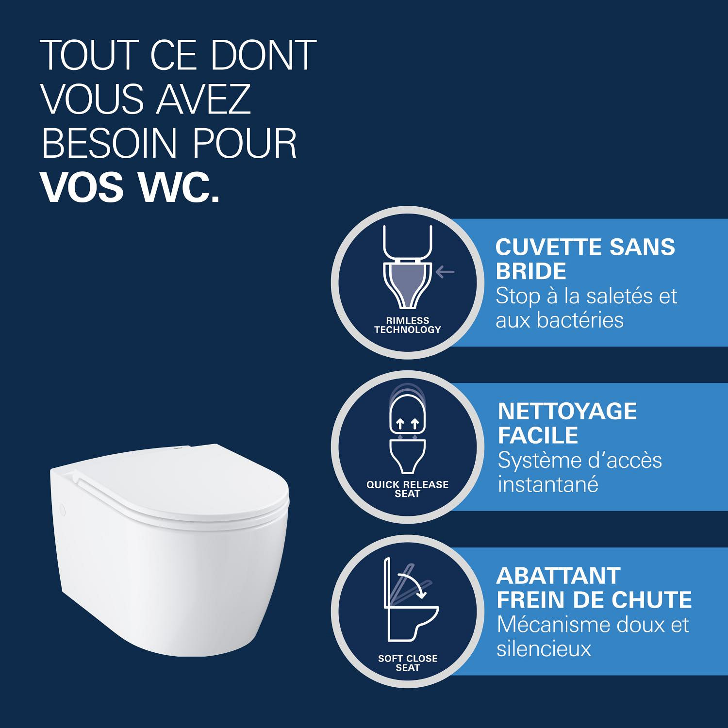 Pack WC suspendu Start Round Ceramic Set + abattant avec frein de chute déclipsable