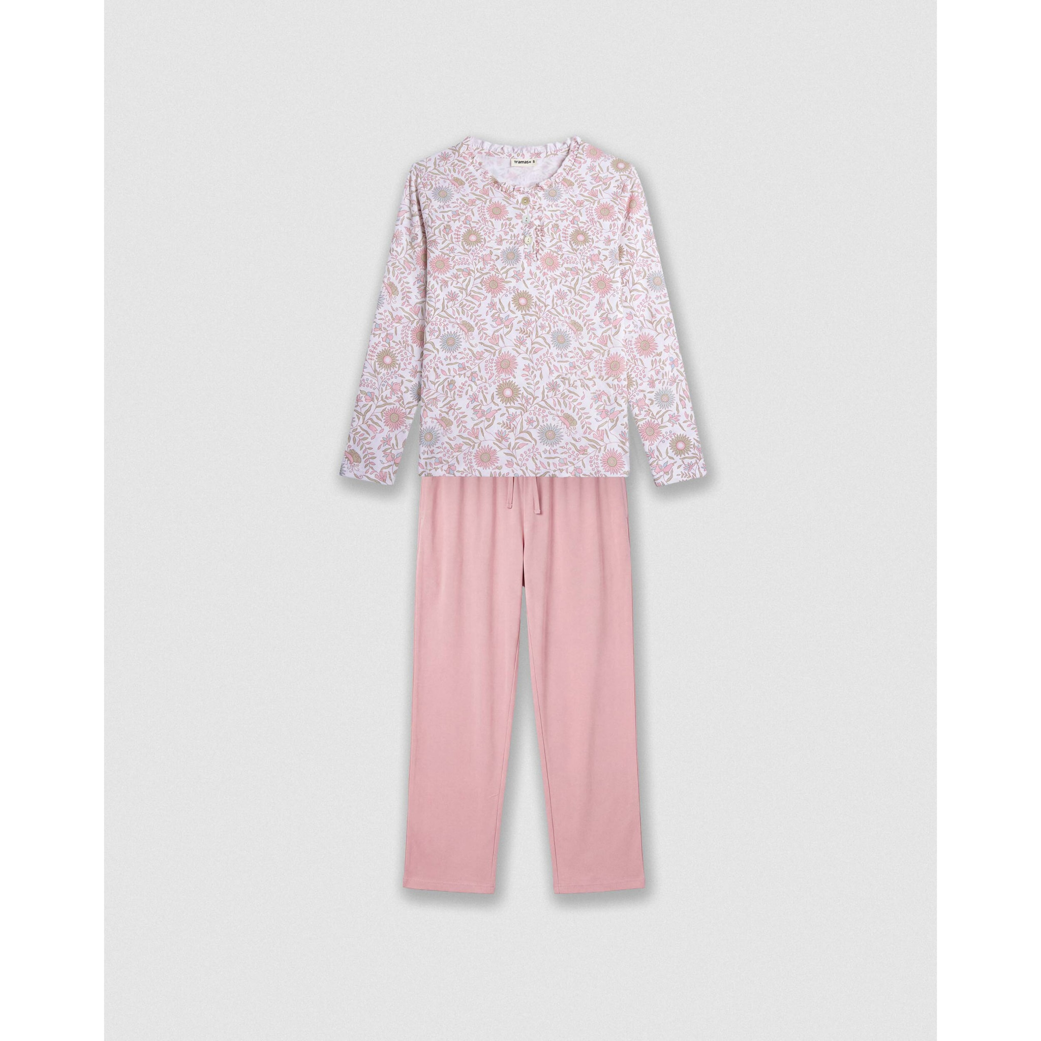 Pijama largo algodón frunce melodi rosa