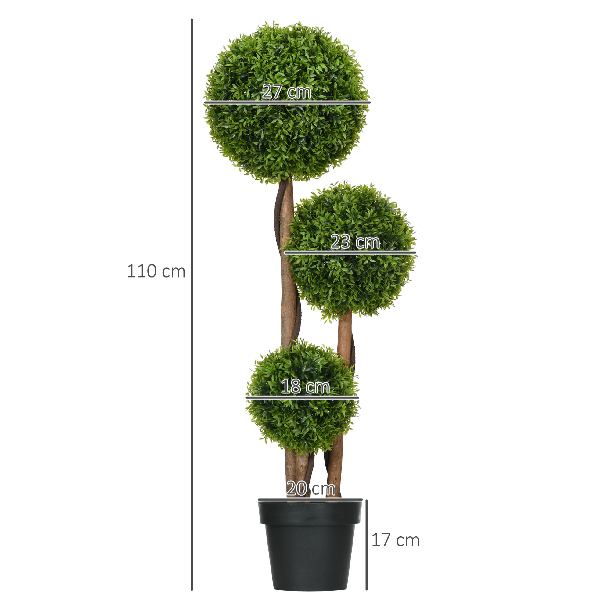 Buis artificiel topiaire artificielle 3 boules H. 110 cm pot inclus