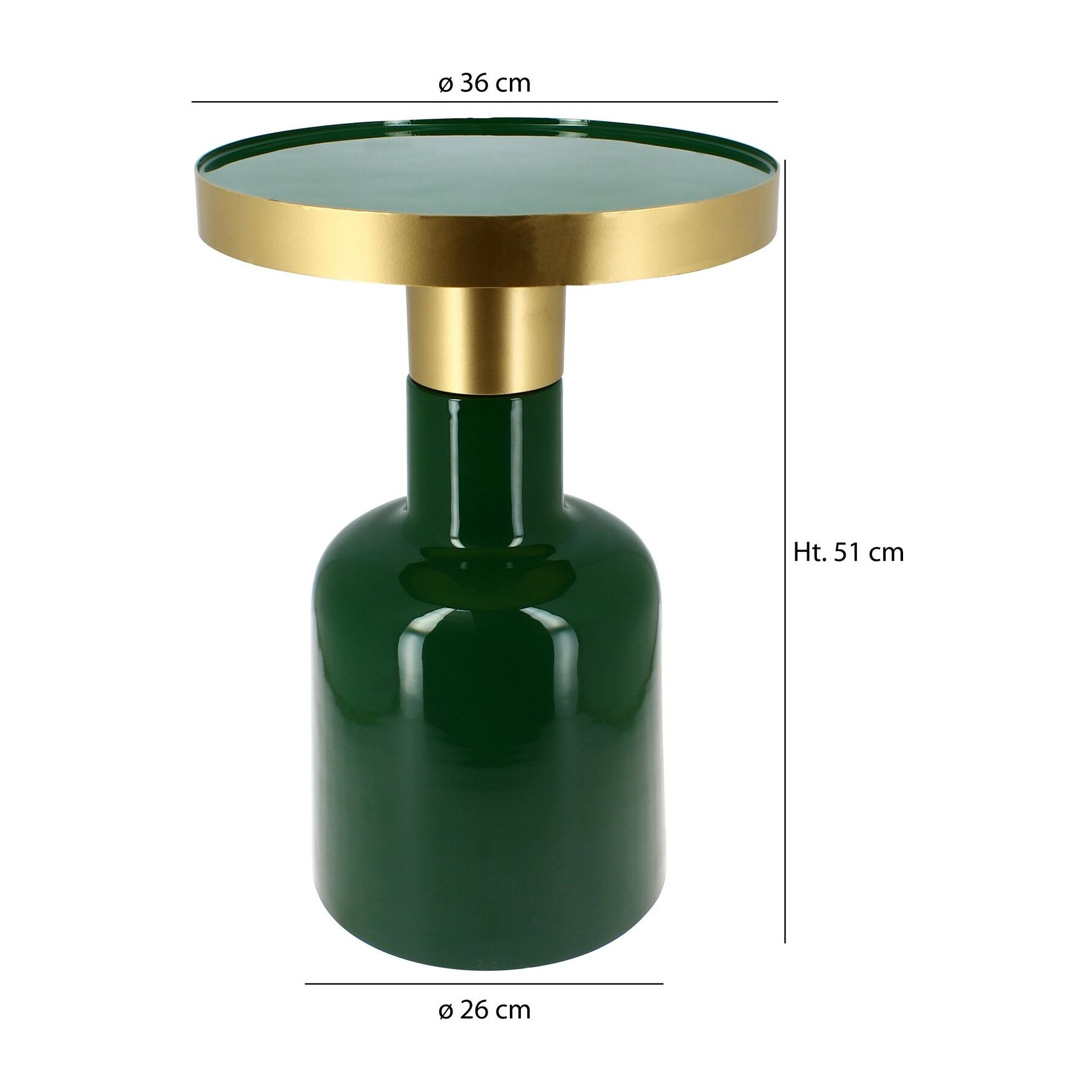 Meuble d'appoint rond en métail émaillé vert et doré PAMONA