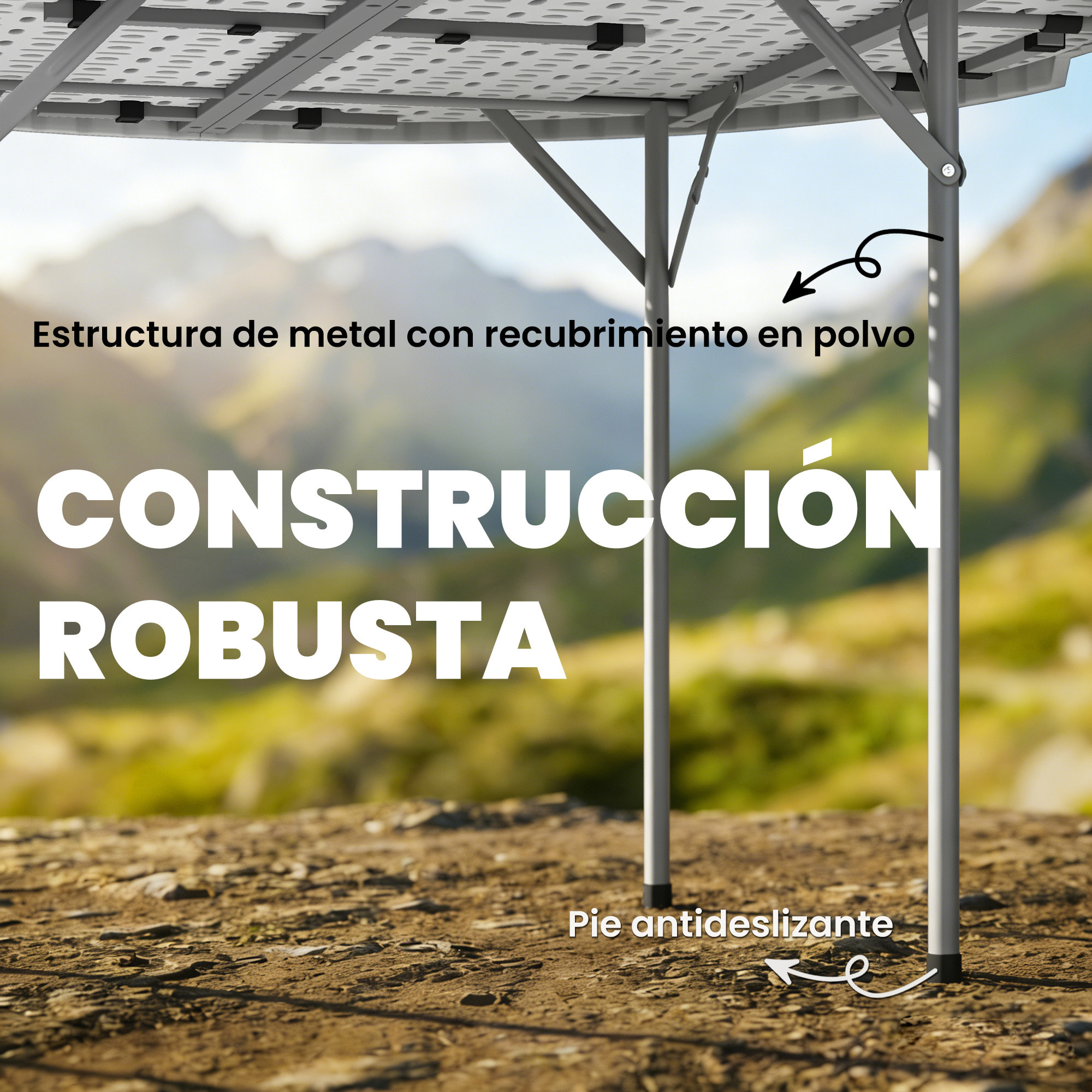Mesa Plegable Camping, 120x120x74 cm, Mesa Plegable Portátil Ligera con Encimera de HDPE, Almohadillas Antideslizantes, Marco Metálico, para Acampar, Senderismo, Playa, Blanco
