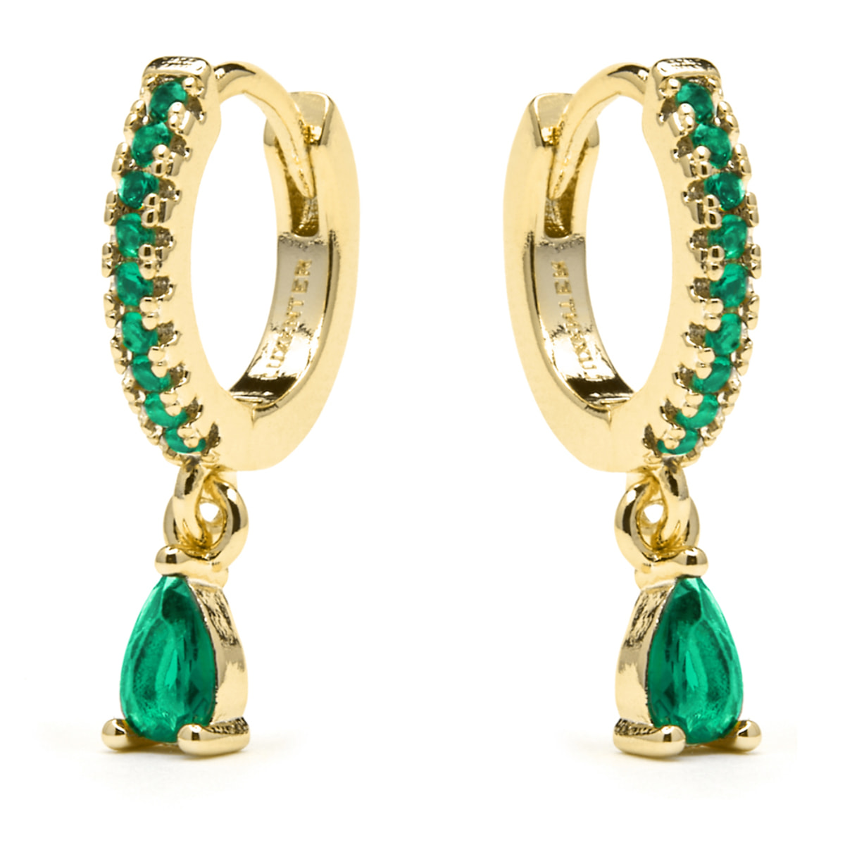 Pendientes acabado oro amarillo de 18k y Circonita Esmeralda