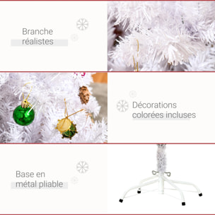 Sapin arbre de Noël artificiel blanc 150 cm 680 branches avec nombreux accessoires variés