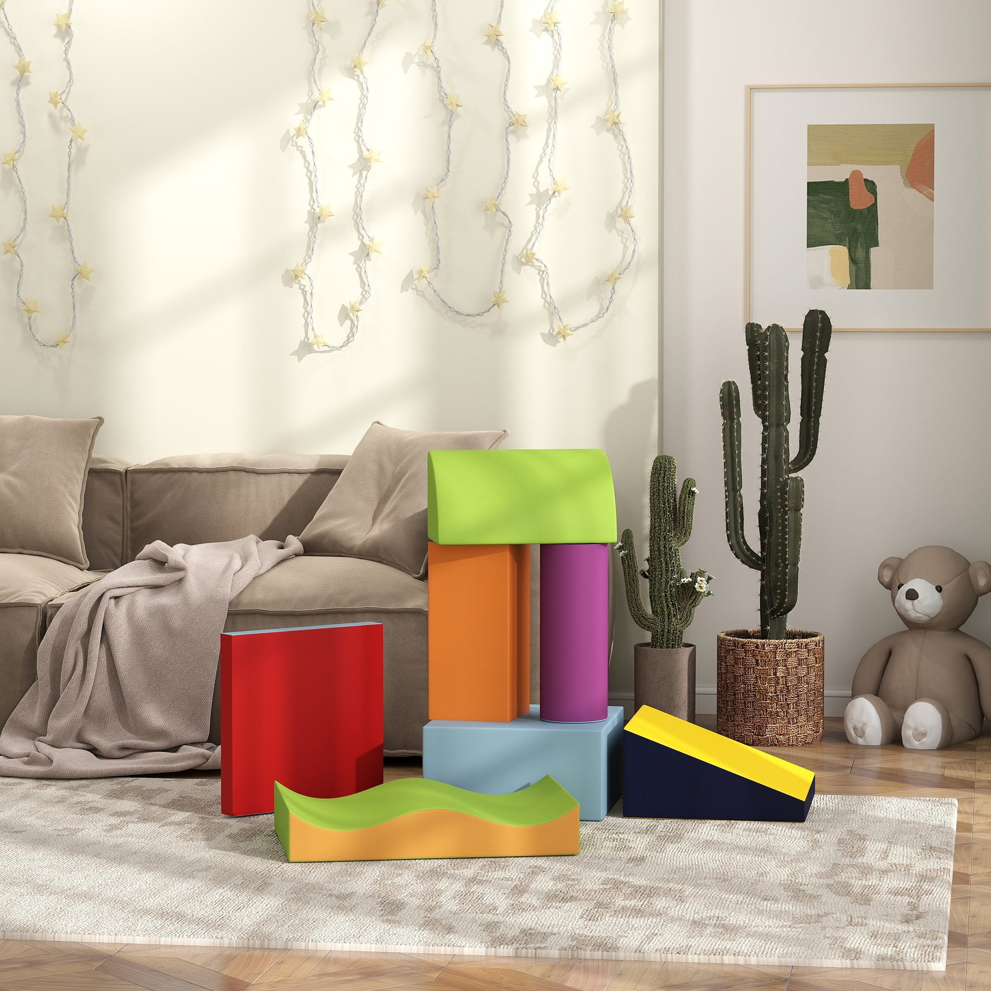 HOMCOM Juego de 7 Bloques de Espuma para Niños de 1-3 Años Bloques Psicomotricidad Figuras de Construcción para Escalar y Gatear Multicolor