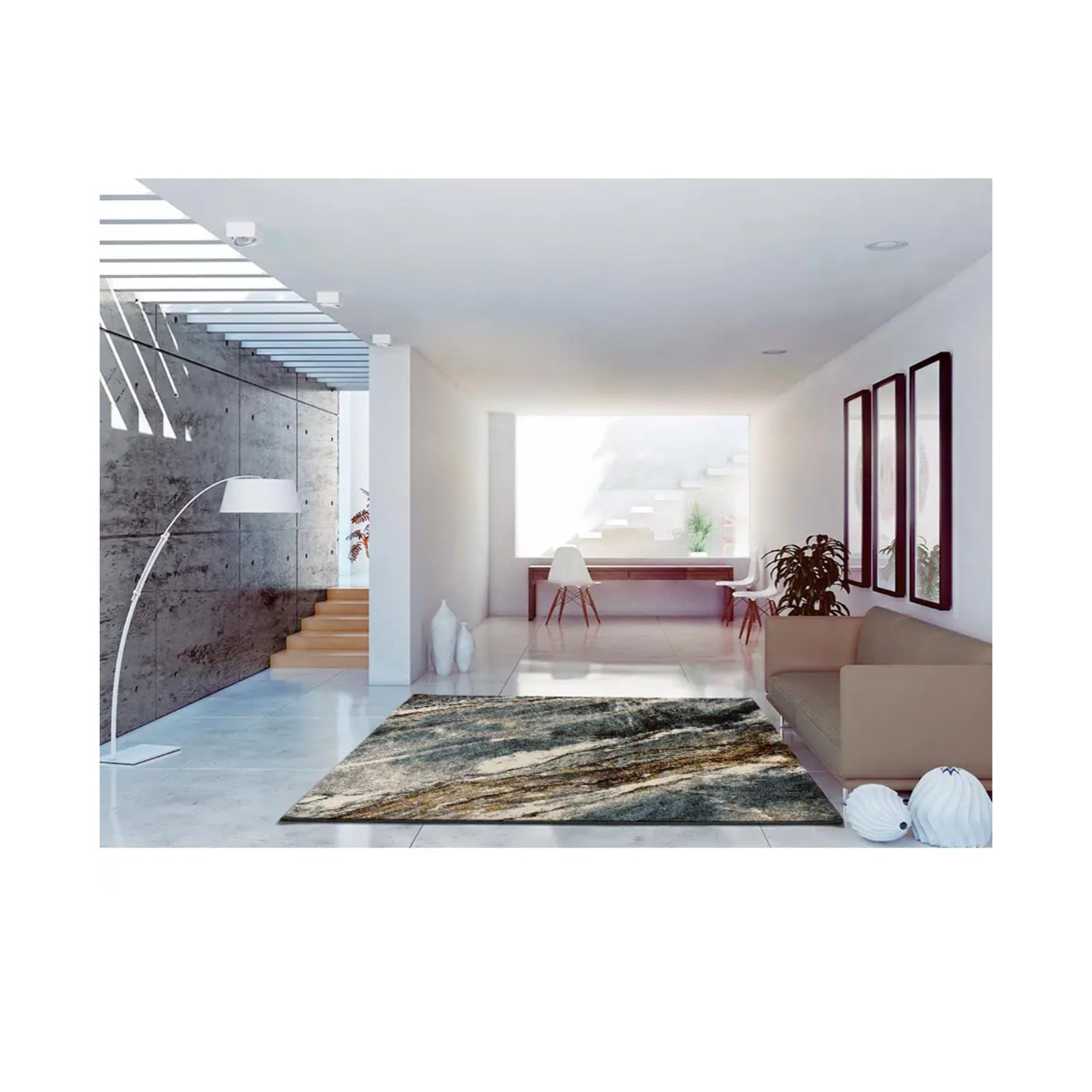 MARMOL MADERA Alfombra efecto mármol de pelo corto gris, varias medidas disponibles.