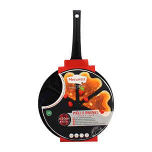 Poêle à pancake 26cm en aluminium en forme de cœur noire - tous feux