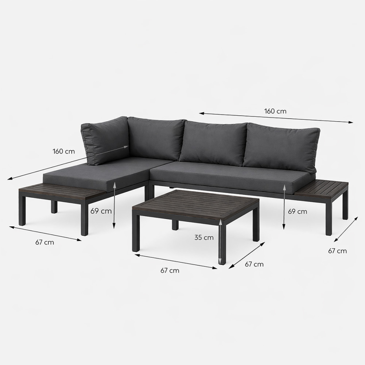 Salon de jardin 3-4 places avec table basse gris foncé CANEE
