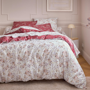 Parure de lit 3 pièces réversible satin de coton 110 fils floral housse + taies - Bordeaux