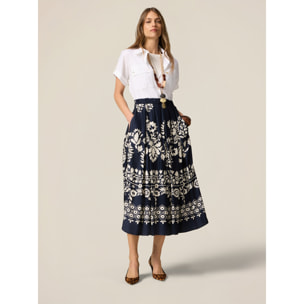 Oltre - Vestido camisero con falda estampada - Azul