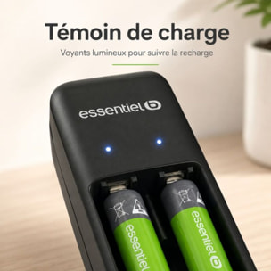 Chargeur de piles ESSENTIELB + LR03 AAA x2 700Nimh