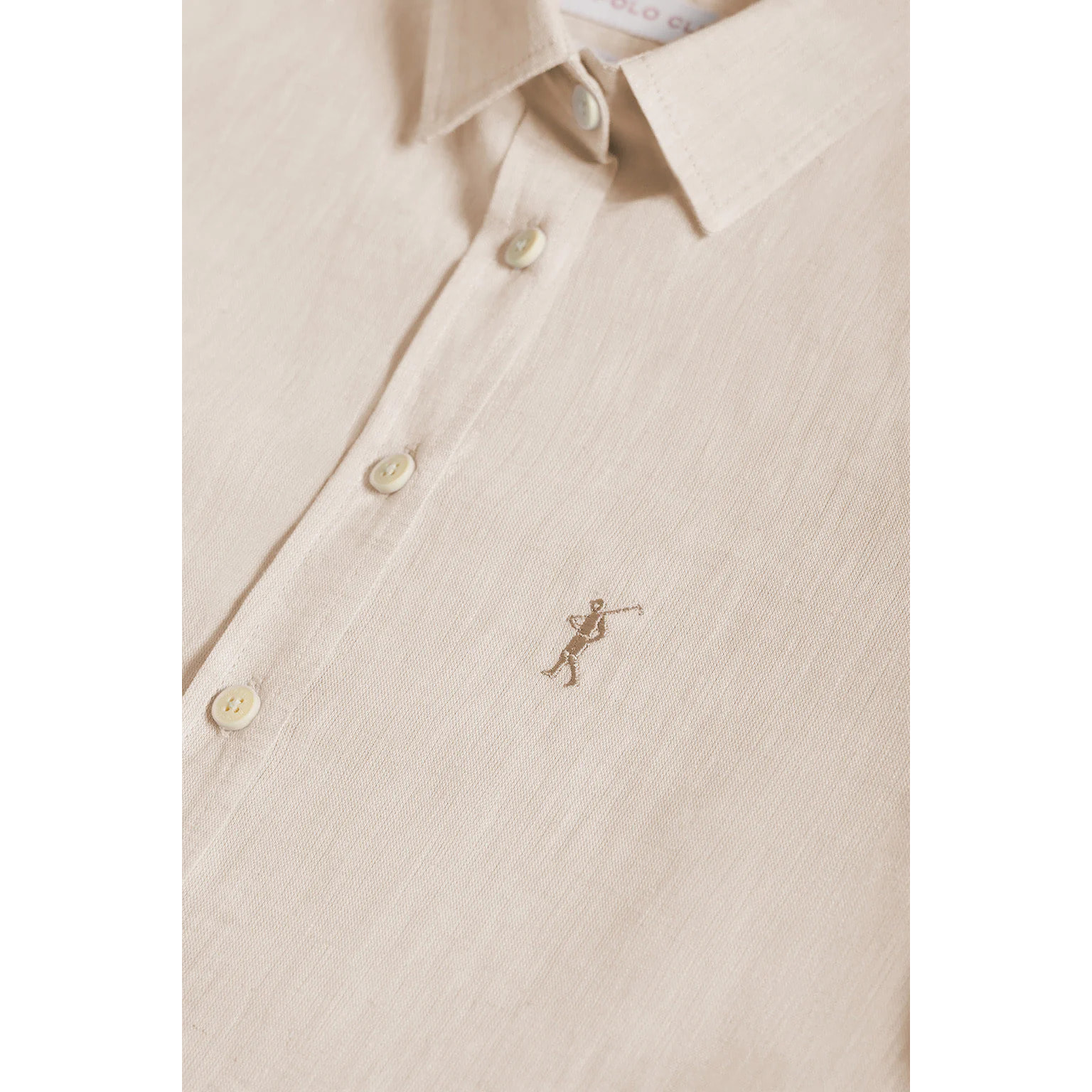 Camicia beige in lino e cotone con particolare ricamato Rigby Go