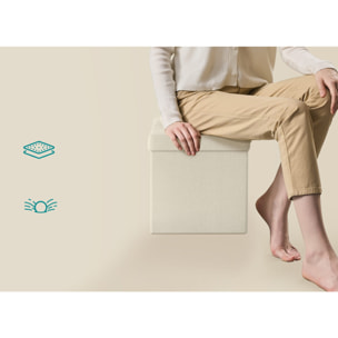 Pouf contenitore pieghevole bianco panna in simil lino