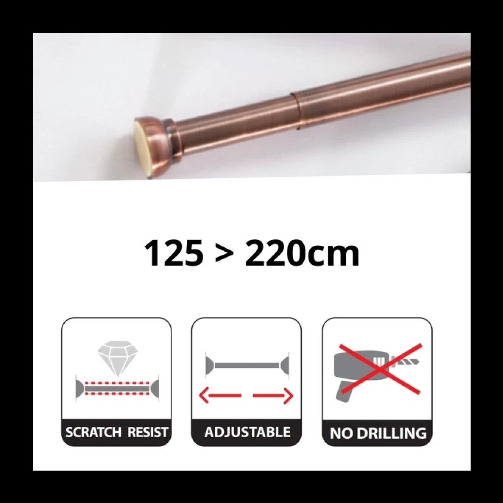 Barre tringle pour rideau de douche ou baignoire extensible sans perçage en Alu KRETA 125-220cm Cuivré Spirella