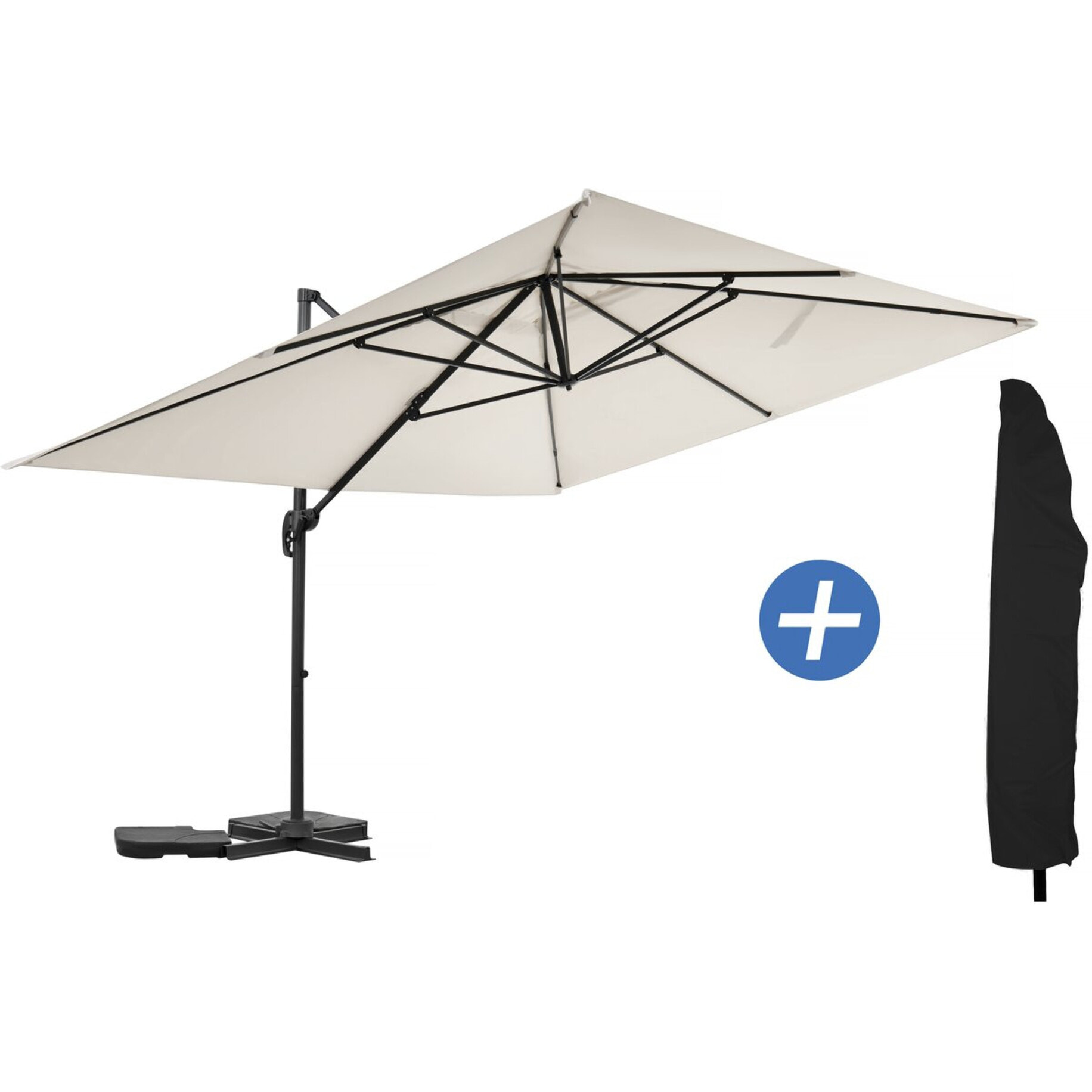 Parasol jardin déporté en aluminium "Sky 4" - 3 x 4 m - Ecru - Avec housse