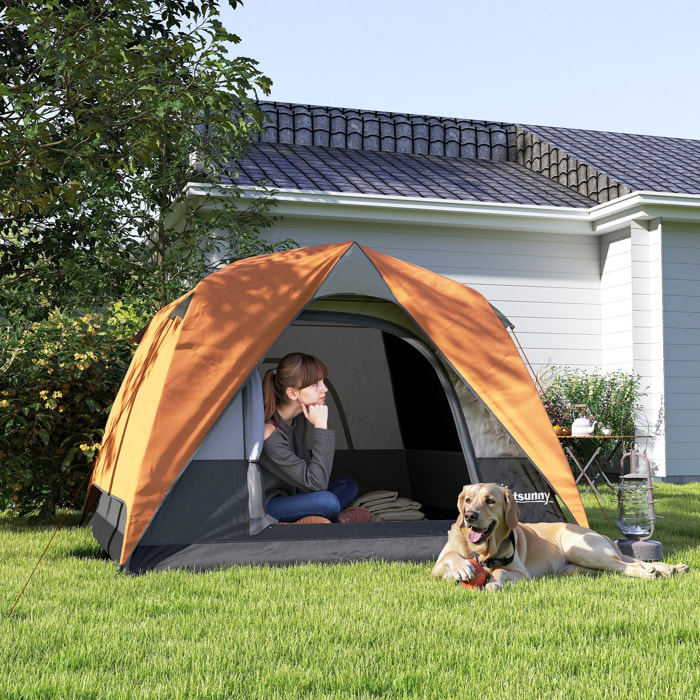 Tienda de Campaña para 2-4 Personas Tienda de Camping Plegable con Puerta Ventanas de Malla Bolsillo Gancho y Bolsa de Transporte Impermeable Fácil Instalación para Senderismo Naranja y Gris