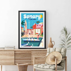 Affiche vacances à Sanary Affiche sous cadre noir