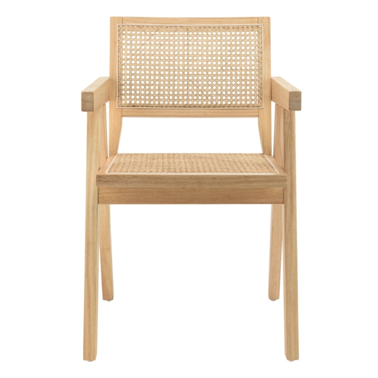 AGATHE - Fauteuil en bois d'Hévéa clair dossier et assise rotin naturel