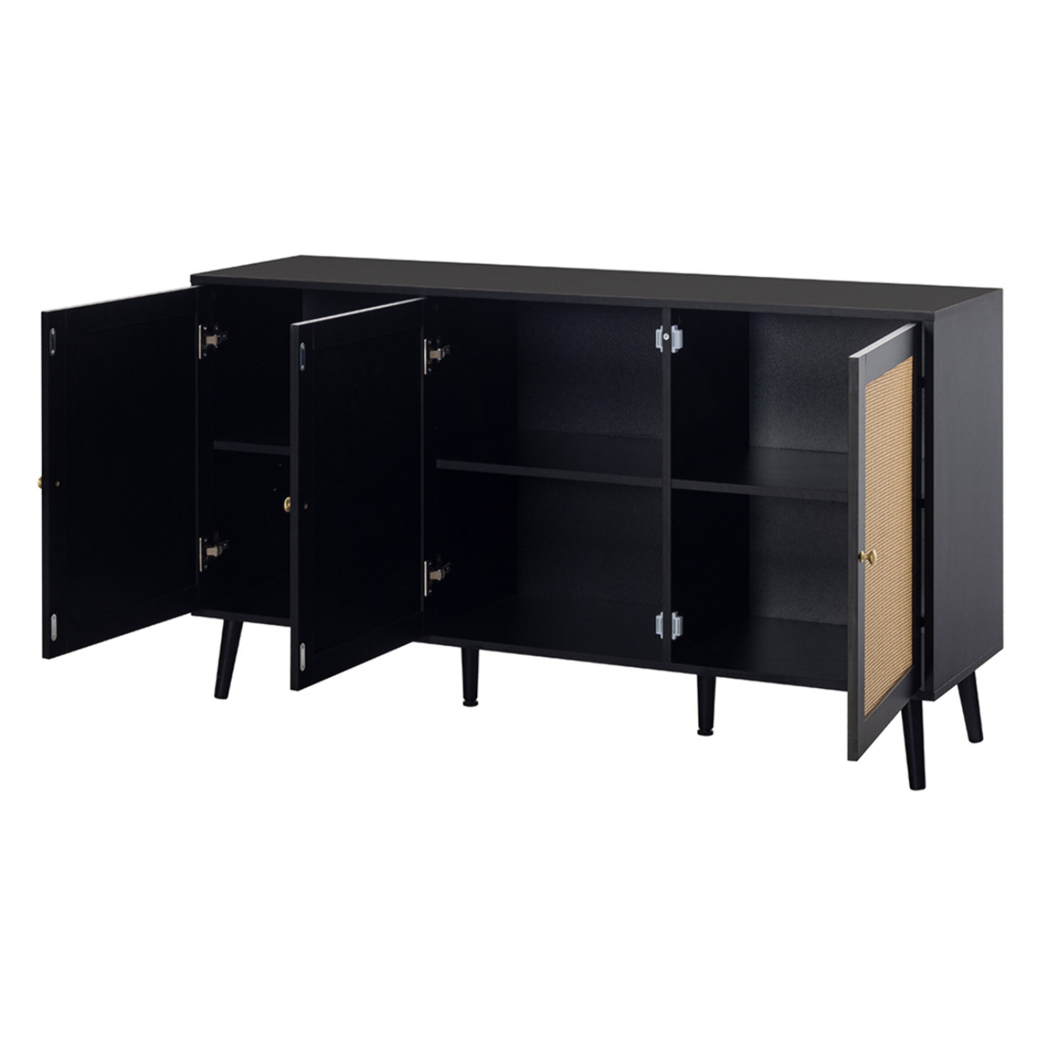 Goto - buffet bas - noir et cannage - 3 portes - 140 cm - Noir