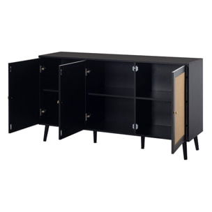 Goto - buffet bas - noir et cannage - 3 portes - 140 cm - Noir