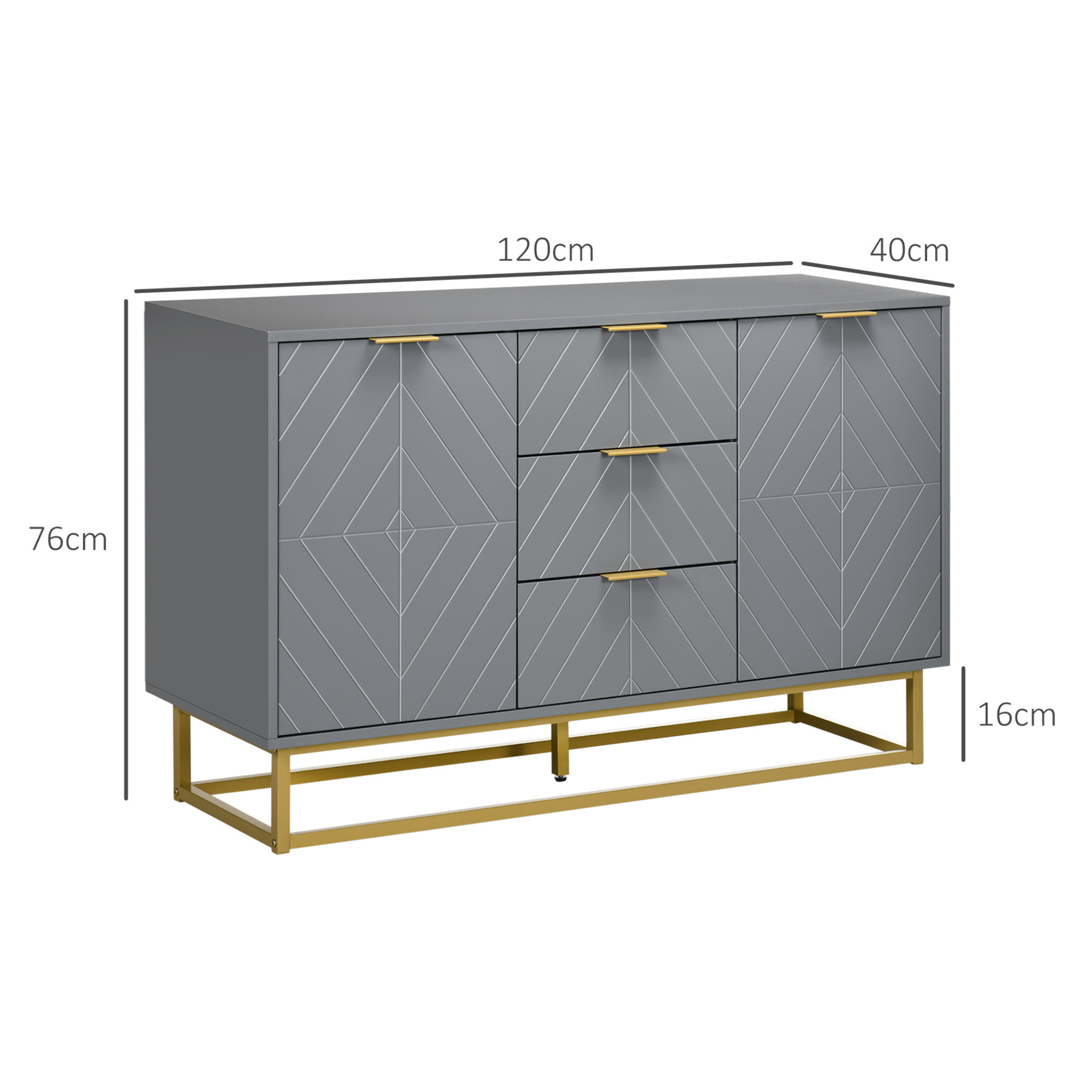 Aparador Moderno Aparador para Salón con 3 Cajones 2 Puertas y Estante Ajustable Mueble Auxiliar para Salón Antivuelco 120x40x76 cm Gris