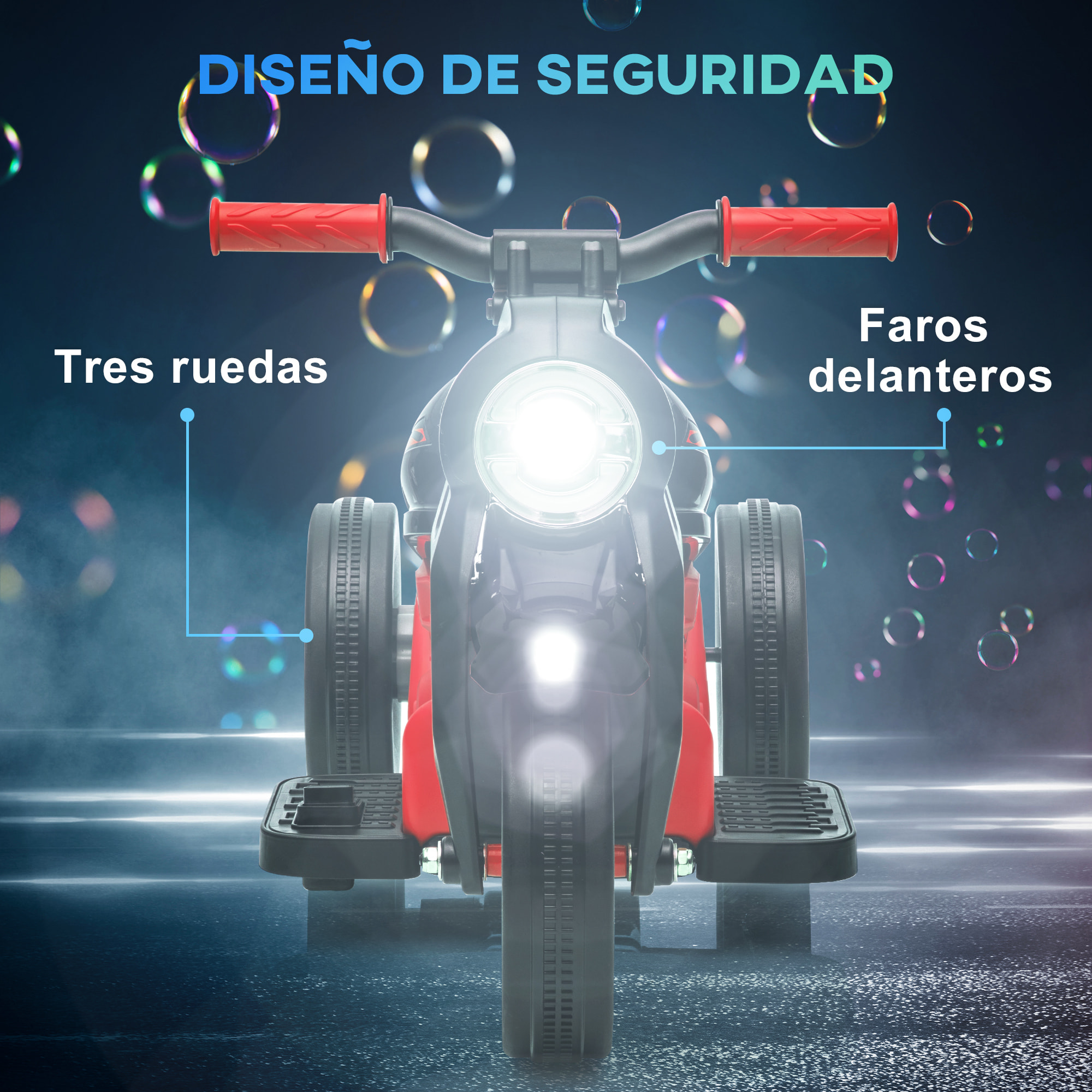 Moto Eléctrica para Niños de +2 Años Moto de Batería para Niños 6V con Función de Soplar Burbujas Faros Música Moto para Niños con Velocidad 3 km/h Carga 30 kg Rojo